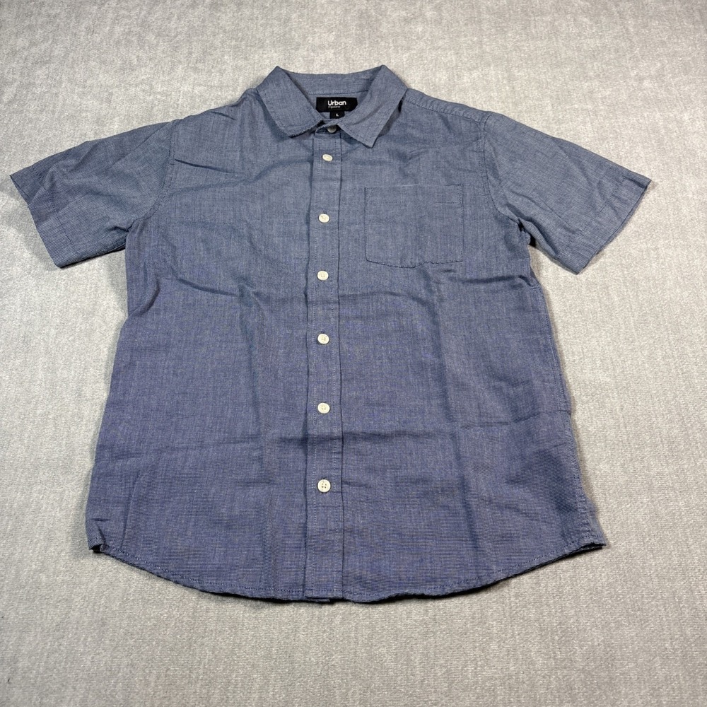 Urban Pipeline Shirt Youth Size L Blue Button Up Ultimately Soft Short Sleeve
